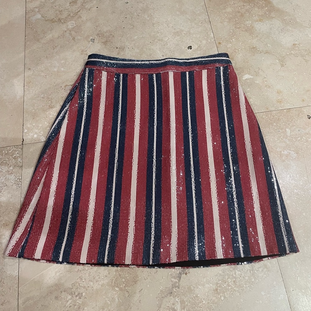 Blue, red and white sequin Zara shift skirt